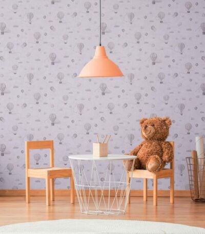 Gray non-woven vinyl wallpaper with modern pattern