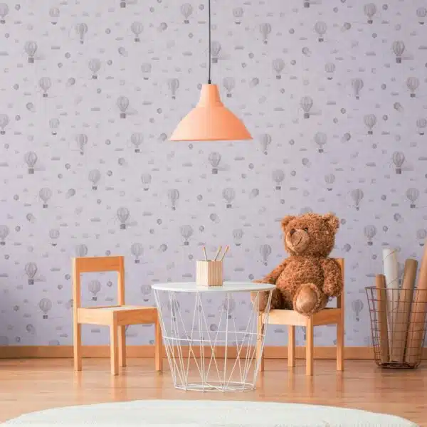 Gray non-woven vinyl wallpaper with modern pattern