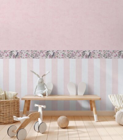 Pink non-woven wallpaper with vinyl surface