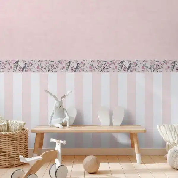 Pink non-woven wallpaper with vinyl surface