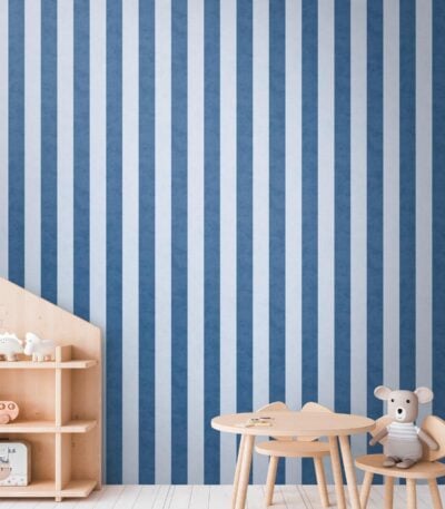 Blue non-woven vinyl wallpaper with floral pattern
