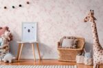 Pink non-woven vinyl wallpaper with floral pattern