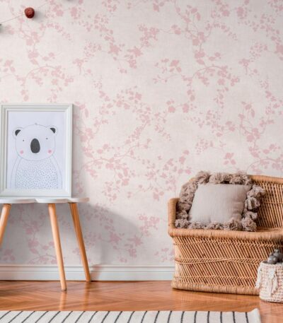 Pink non-woven vinyl wallpaper with floral pattern