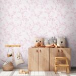 Pink floral pattern non-woven vinyl wallpaper for interiors