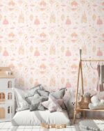 Beige non-woven vinyl wallpaper with straight match pattern