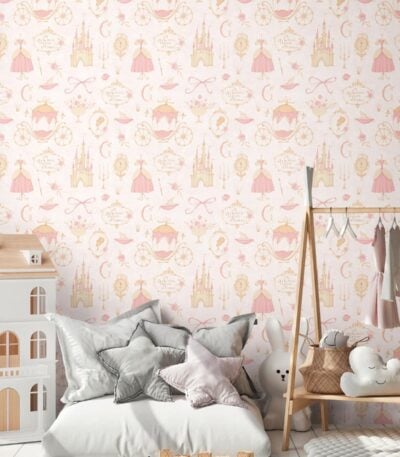 Beige non-woven vinyl wallpaper with straight match pattern