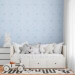 Blue non-woven vinyl wallpaper with straight match pattern