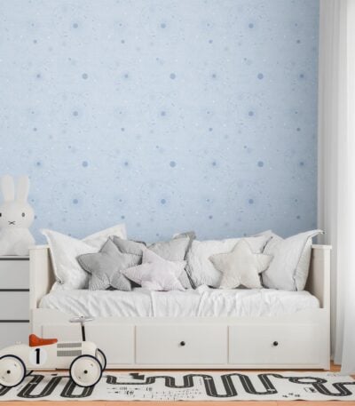 Blue non-woven vinyl wallpaper with straight match pattern