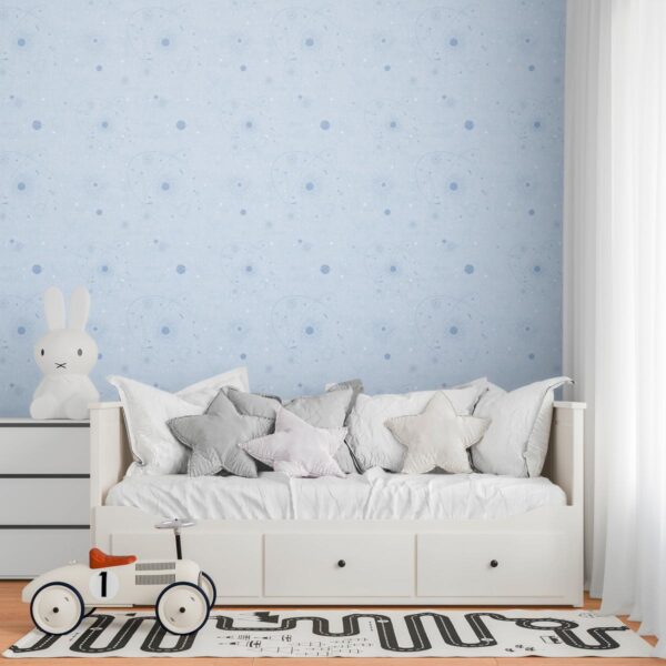 Blue non-woven vinyl wallpaper with straight match pattern