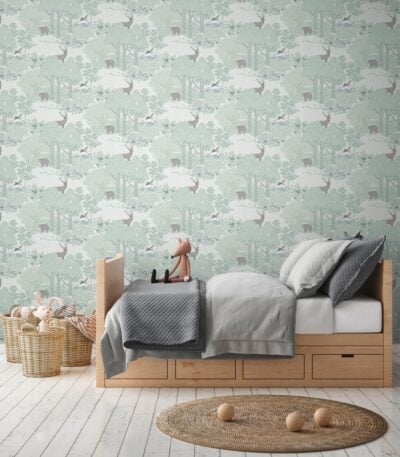Green non-woven vinyl wallpaper with natural pattern