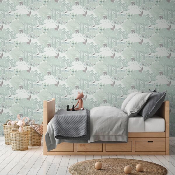 Green non-woven vinyl wallpaper with natural pattern