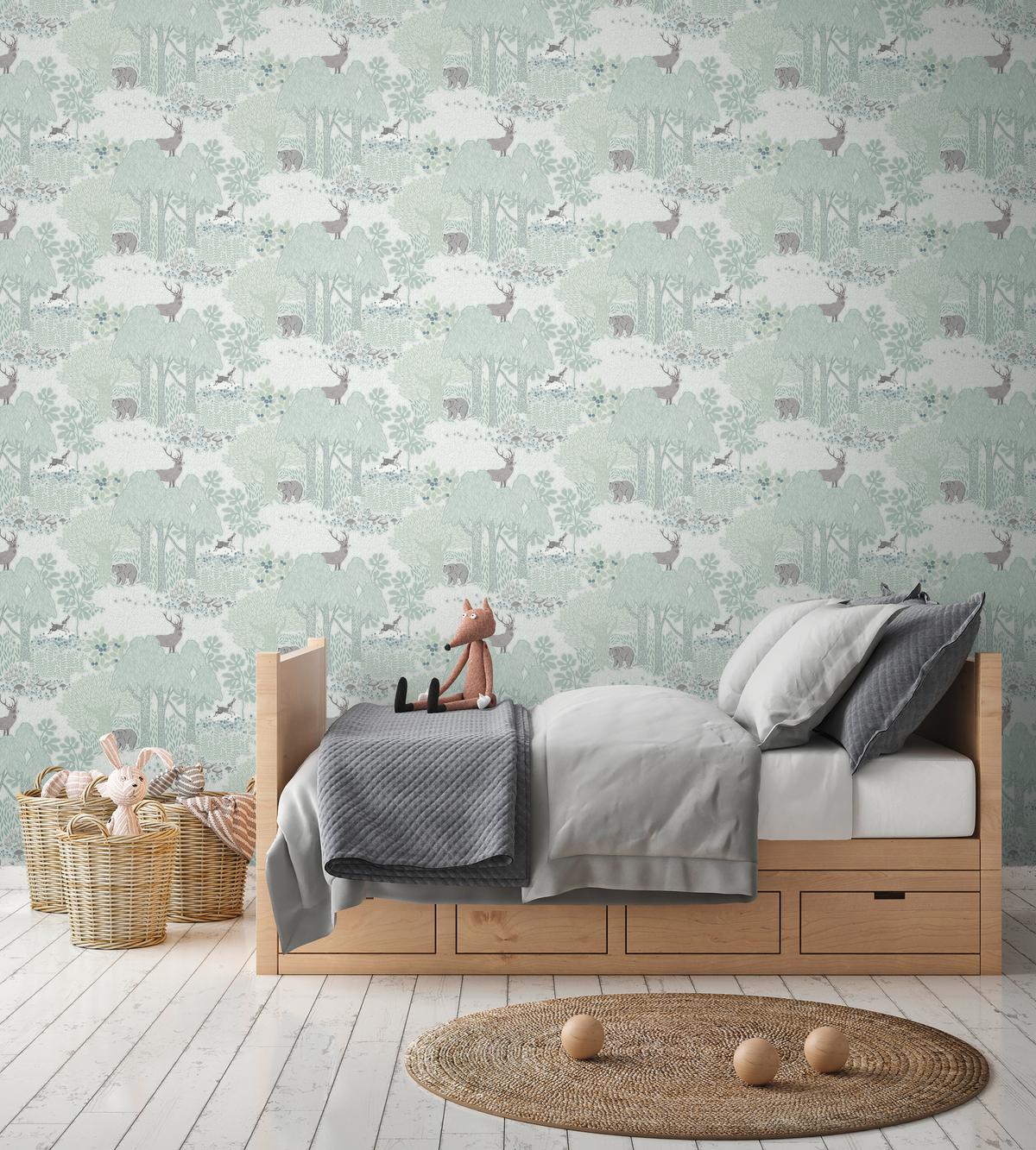 771331_1 Green non-woven vinyl wallpaper with natural pattern