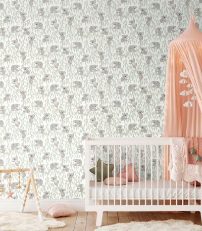 Beige non-woven wallpaper with vinyl surface