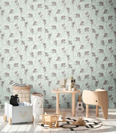 Green non-woven vinyl wallpaper with elegant pattern