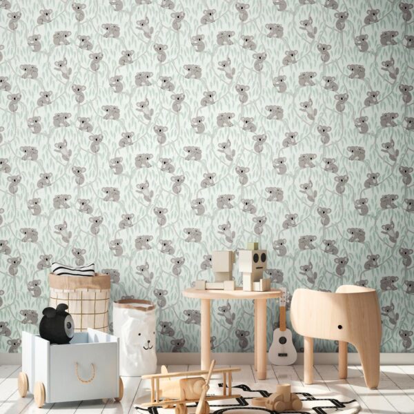 Green non-woven vinyl wallpaper with elegant pattern