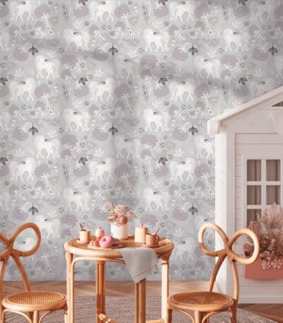 Gray non-woven vinyl wallpaper with straight match pattern