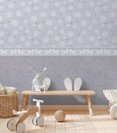 Gray non-woven vinyl wallpaper with modern pattern