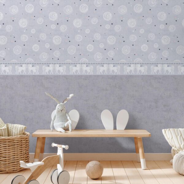 Gray non-woven vinyl wallpaper with modern pattern