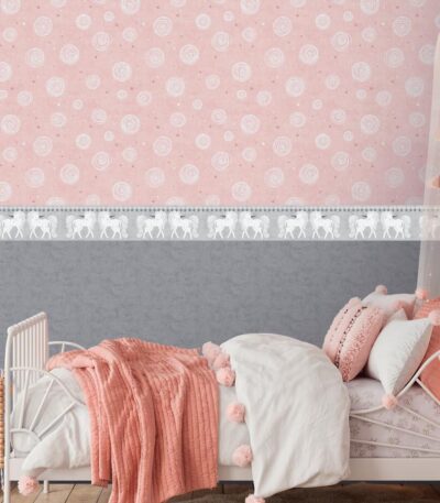 Pink non-woven vinyl wallpaper with straight match pattern