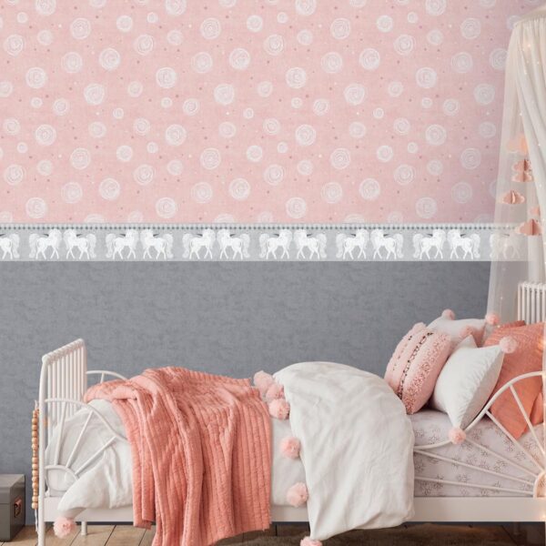 Pink non-woven vinyl wallpaper with straight match pattern