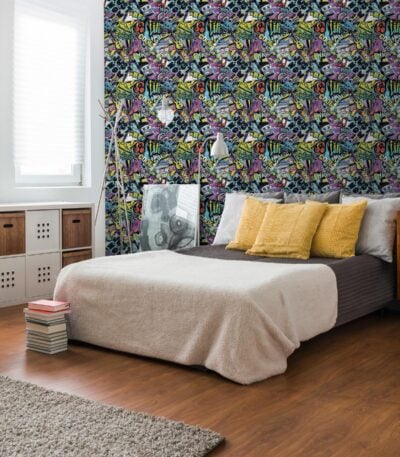 Colorful non-woven vinyl wallpaper with straight match