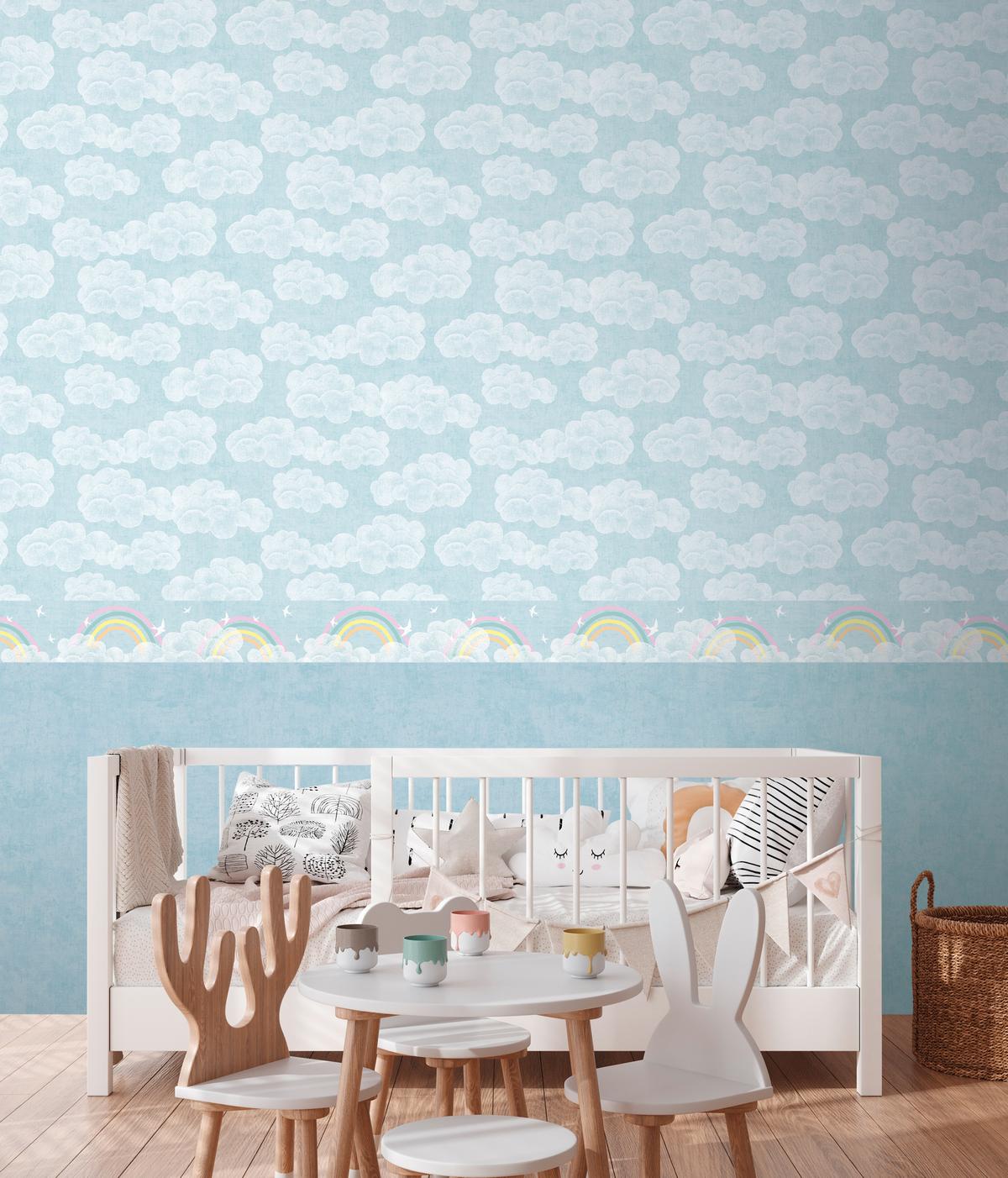 771431_1 Blue non-woven vinyl wallpaper with floral pattern