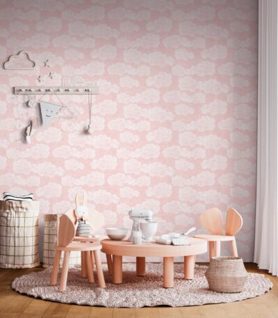 Pink non-woven vinyl wallpaper with floral pattern