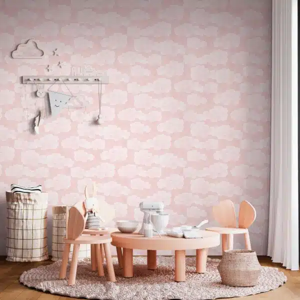 Pink non-woven vinyl wallpaper with floral pattern
