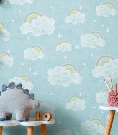 Colorful non-woven vinyl wallpaper with bright pattern