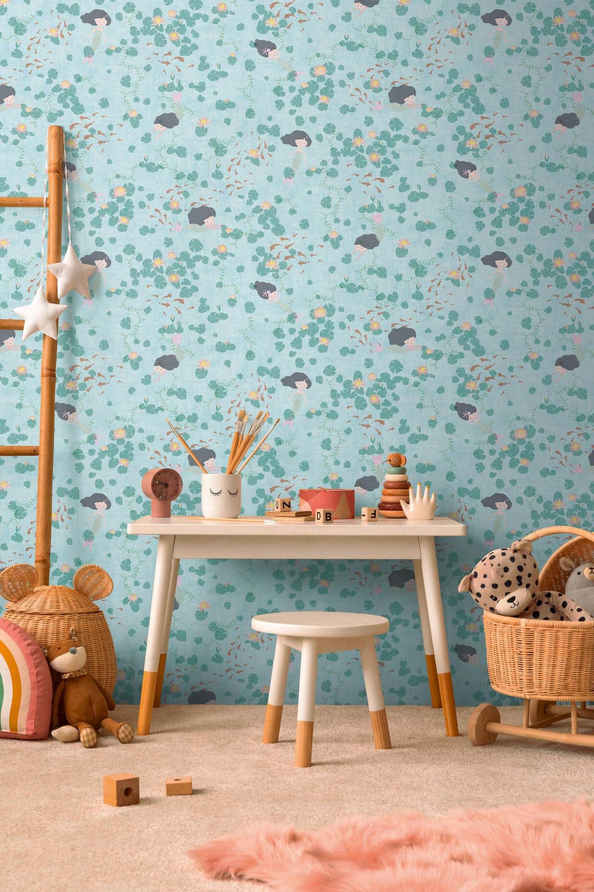 771461_1 Blue non-woven vinyl wallpaper with elegant pattern