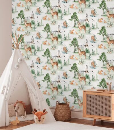 Colorful non-woven vinyl wallpaper with floral design