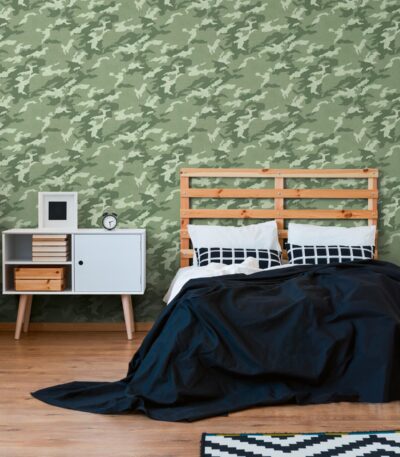 Green non-woven vinyl wallpaper with natural pattern