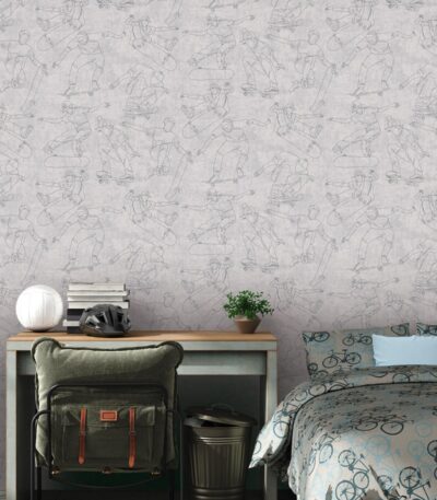 Gray non-woven vinyl wallpaper with elegant pattern