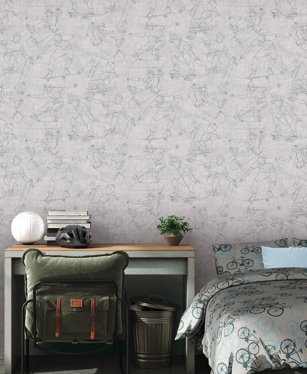 771741_1 Gray non-woven vinyl wallpaper with elegant pattern