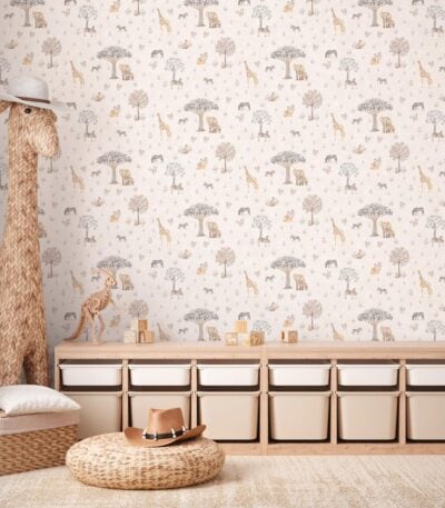 Beige non-woven vinyl wallpaper with subtle pattern