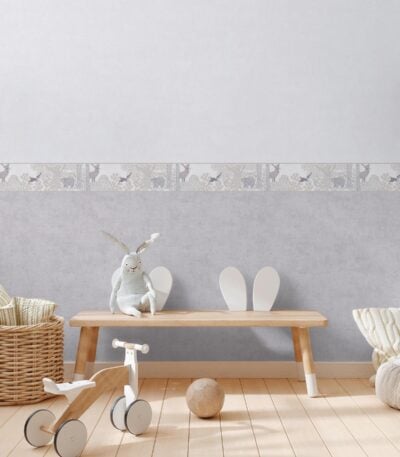 Gray non-woven vinyl wallpaper with elegant pattern