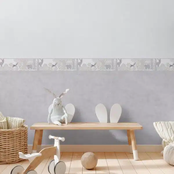 Gray non-woven vinyl wallpaper with elegant pattern