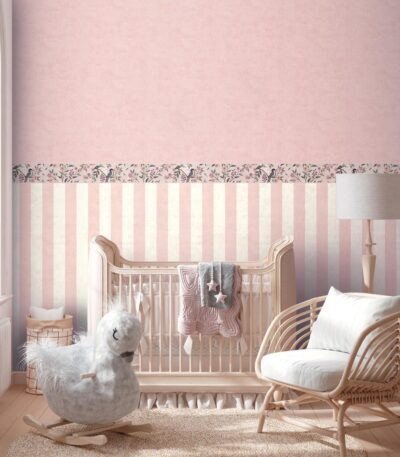 Pink non-woven wallpaper with vinyl surface