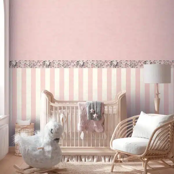 Pink non-woven wallpaper with vinyl surface