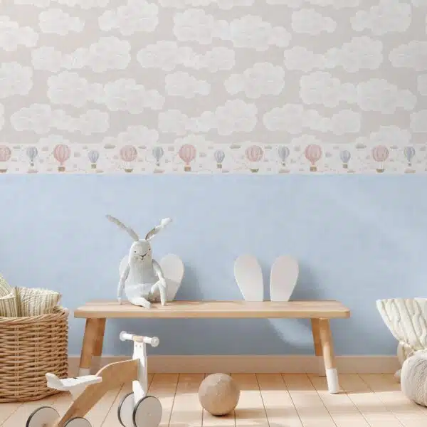 Blue non-woven vinyl wallpaper with elegant pattern
