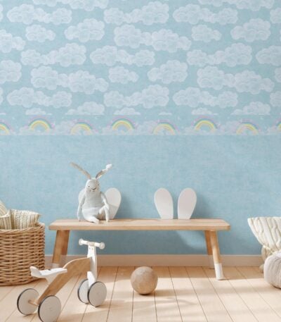 Blue non-woven vinyl wallpaper with elegant pattern