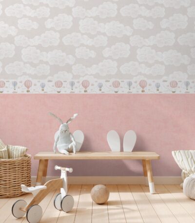 Pink non-woven vinyl wallpaper with floral design