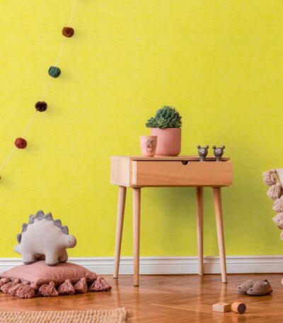 Green non-woven vinyl wallpaper with textured pattern