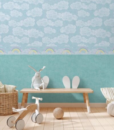 Blue non-woven vinyl wallpaper with subtle pattern