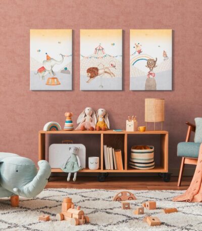 Red non-woven vinyl wallpaper with abstract pattern