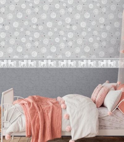 Gray non-woven vinyl wallpaper with elegant pattern