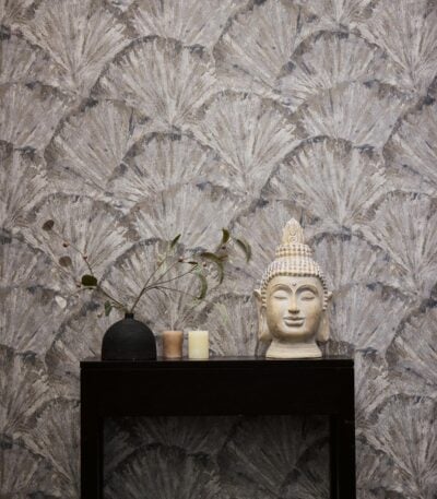 Beige non-woven vinyl wallpaper with offset match pattern