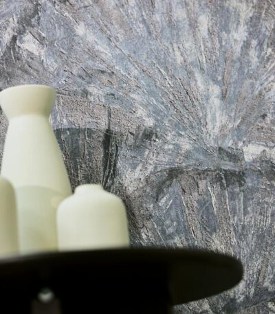 Blue non-woven wallpaper with vinyl surface