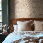 Soft beige non-woven wallpaper with vinyl surface