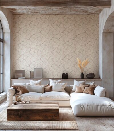 Cream non-woven vinyl wallpaper with subtle pattern